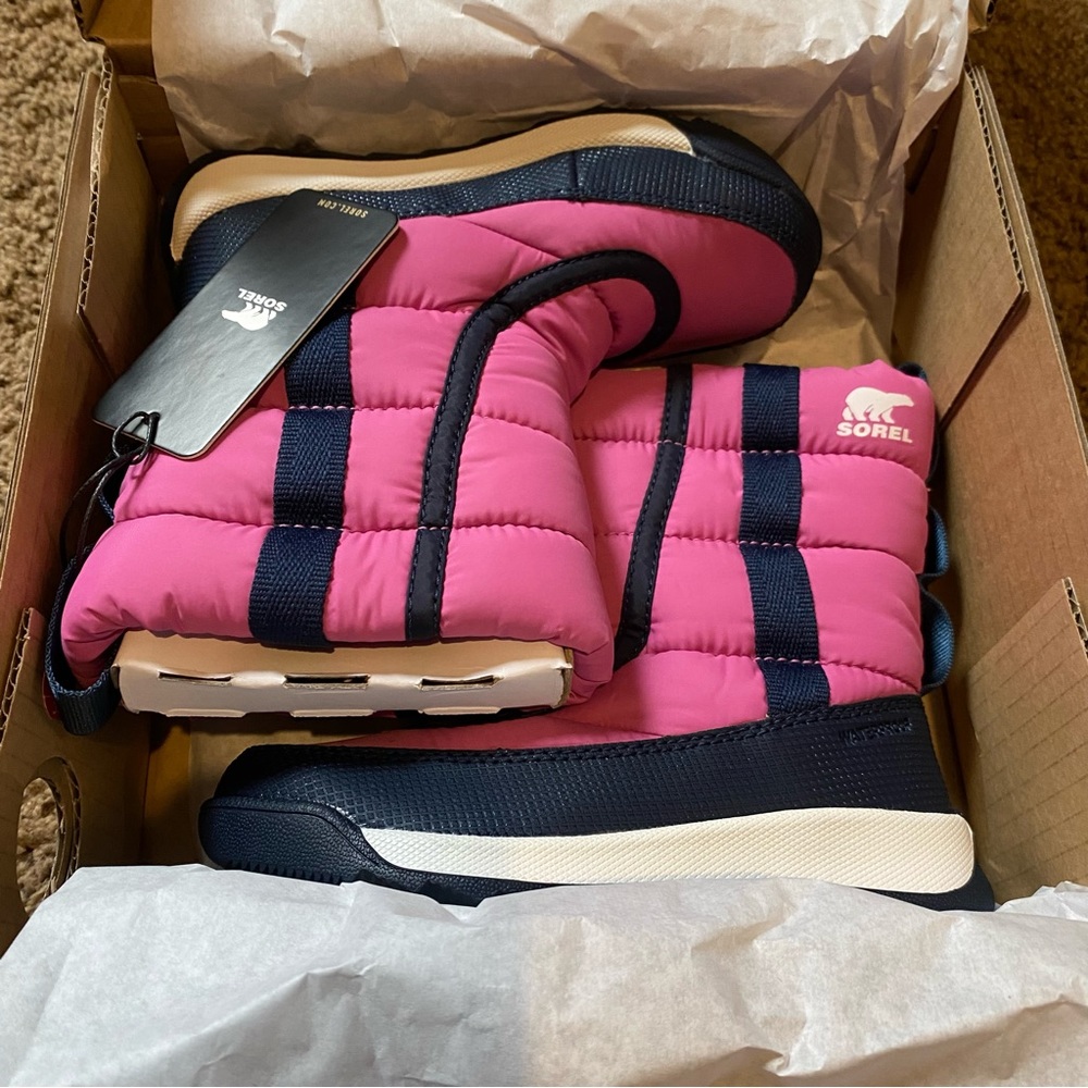 Sorel Kids Pink and Navy Quilted Winter Boots